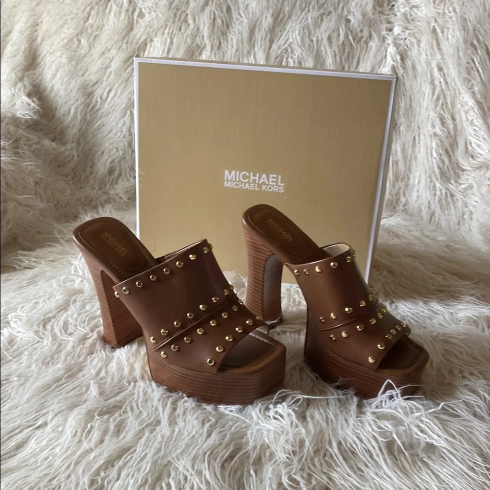 🔥 NWT 🔥 Michael Kors Jagger Platform Mule, Luggage, Size 9 - Picture 3 of 14